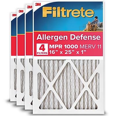 3M Filtrete Allergen Defense  
4 MPR 1000 MERV 11 Filters  
16" x 25" x 1"