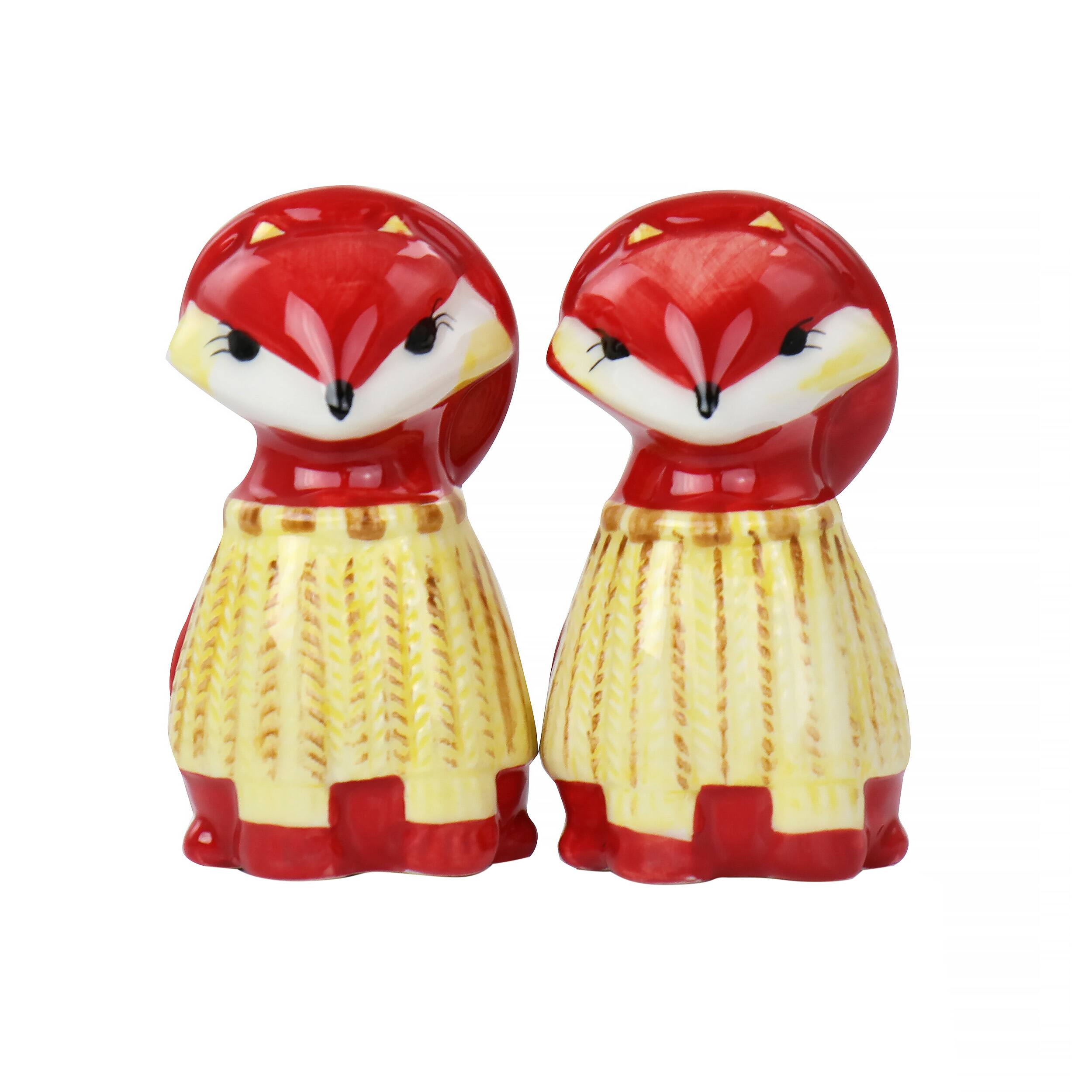 Front. Gibson - Gibson Home Woodland Fox Salt & Pepper Set - Red.