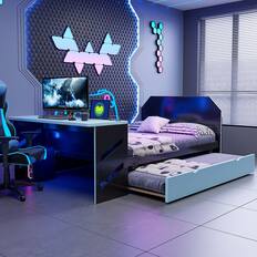 Front. Anysun - Full Size Wood Daybed with Twin Size Trundle,Desk and USB - Blue.