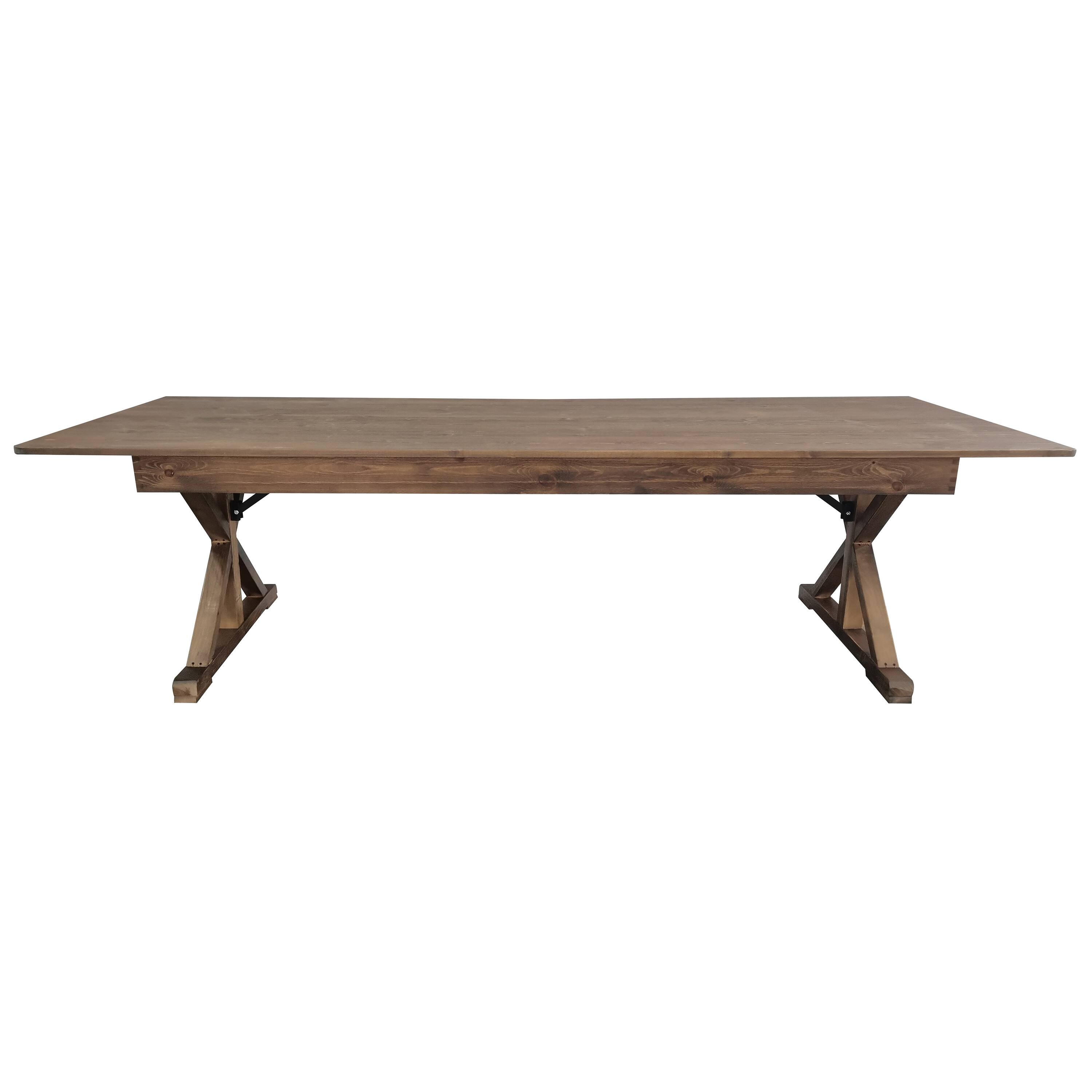 Angle. Flash Furniture - HERCULES 9' x 40" Rectangular Antique Rustic Solid Pine Folding Farm Table with X Legs - Brown.