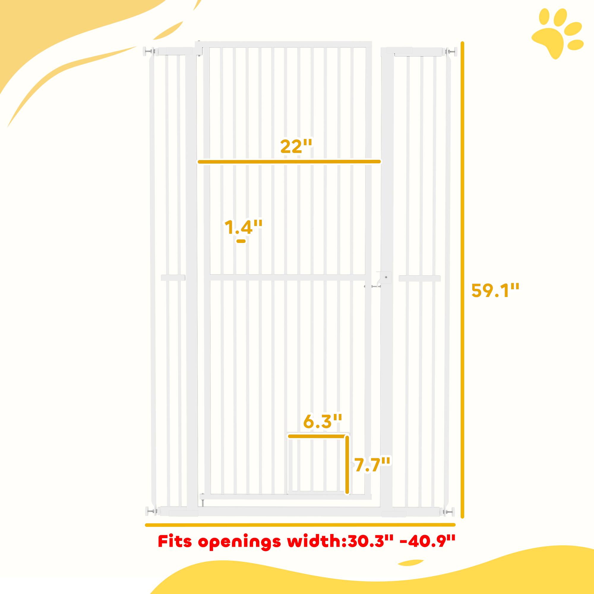 - Height: 59.1"
- Width: 22"
- Depth: 1.4"
- Fits openings width: 30.3" - 40.9"
- Additional dimensions: 6.3" and 7.7"