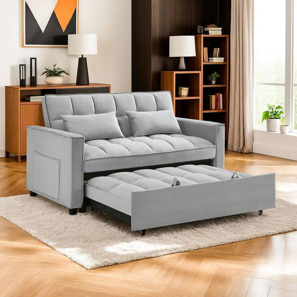 Alt View 2. Resenkos - 54 Inch Adjustable Sofa Bed with Adjustable Backrest, Dual Armrests and Side Storage Pocket for Living Room - Silver grey.