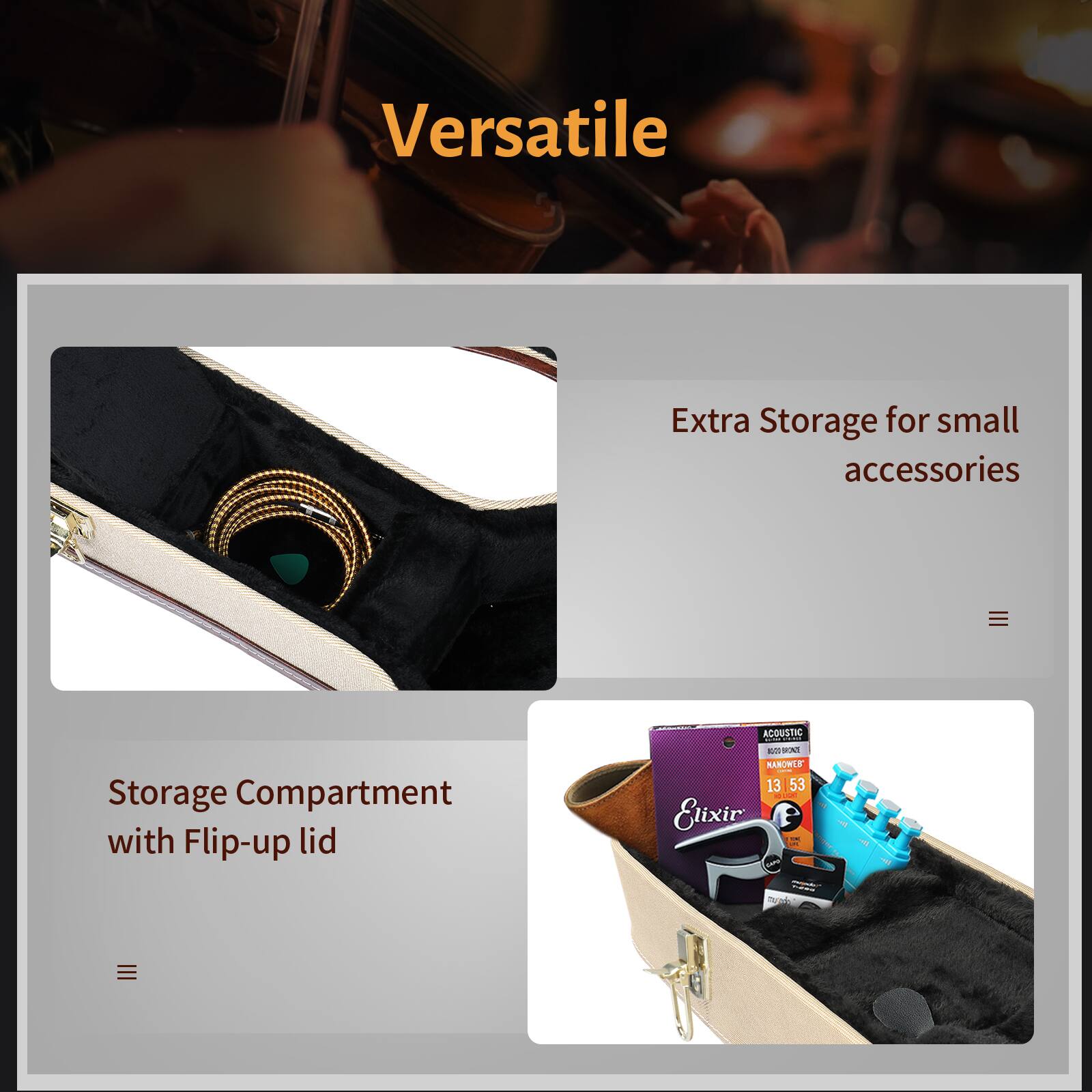 Versatile

Extra Storage for small accessories

Storage Compartment with Flip-up lid

ACOUSTIC - RA NANOWLR 13 53 - Elixir