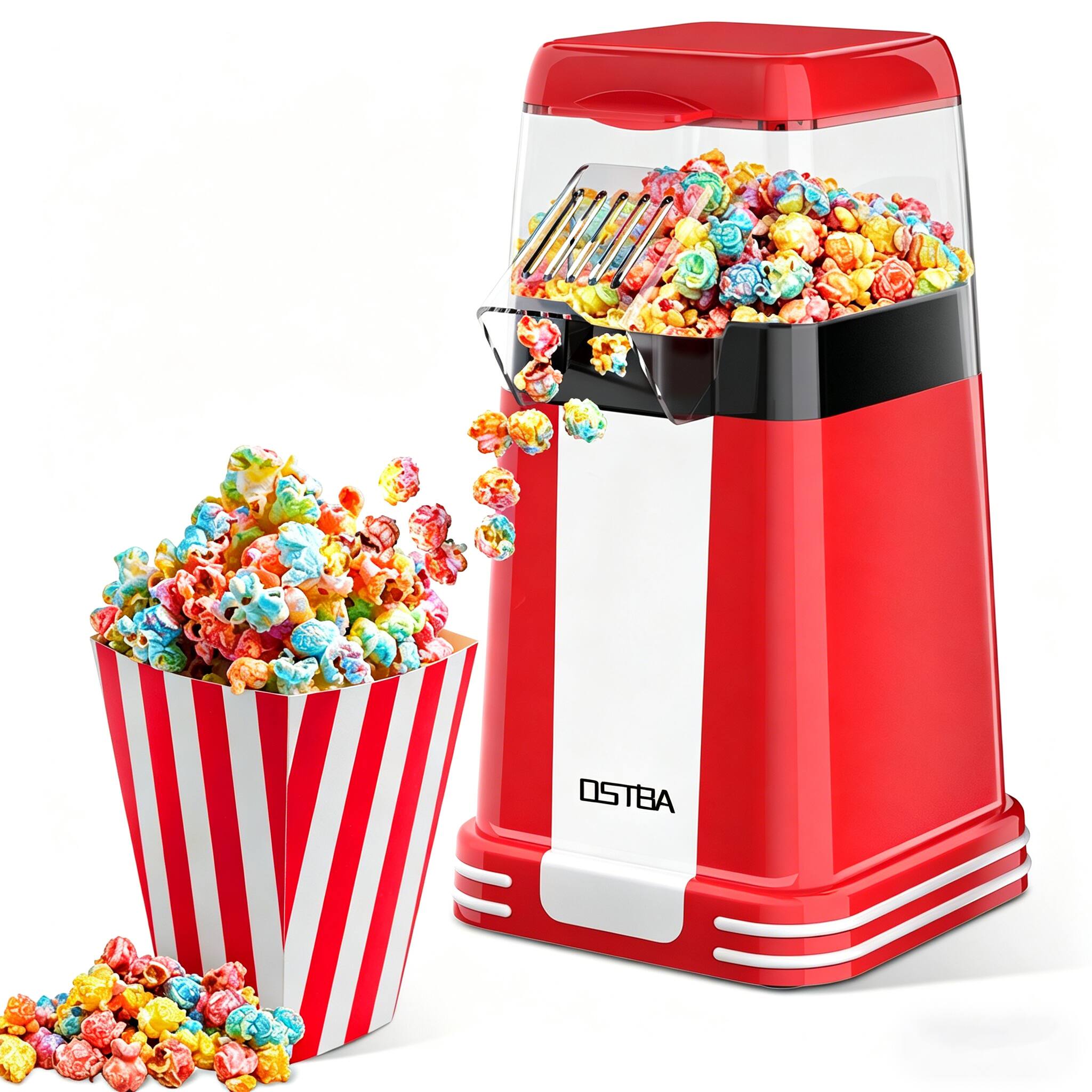 Front. OSTBA - 1200W Electric Hot Air Popcorn Popper Machine with Butter Melting Cup, Oil-Free& Easy One-Button Control - Red.