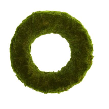 Front. BreeBe - 18” Moss Artificial Wreath - Green.