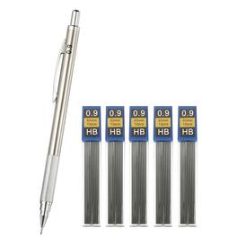 Unique Bargains - Mech Pencil 0.9mm, Lead Holder Broad Point Metal w/ 5pcs Refills for Drawing, Sketching, Woodworking - Silver
