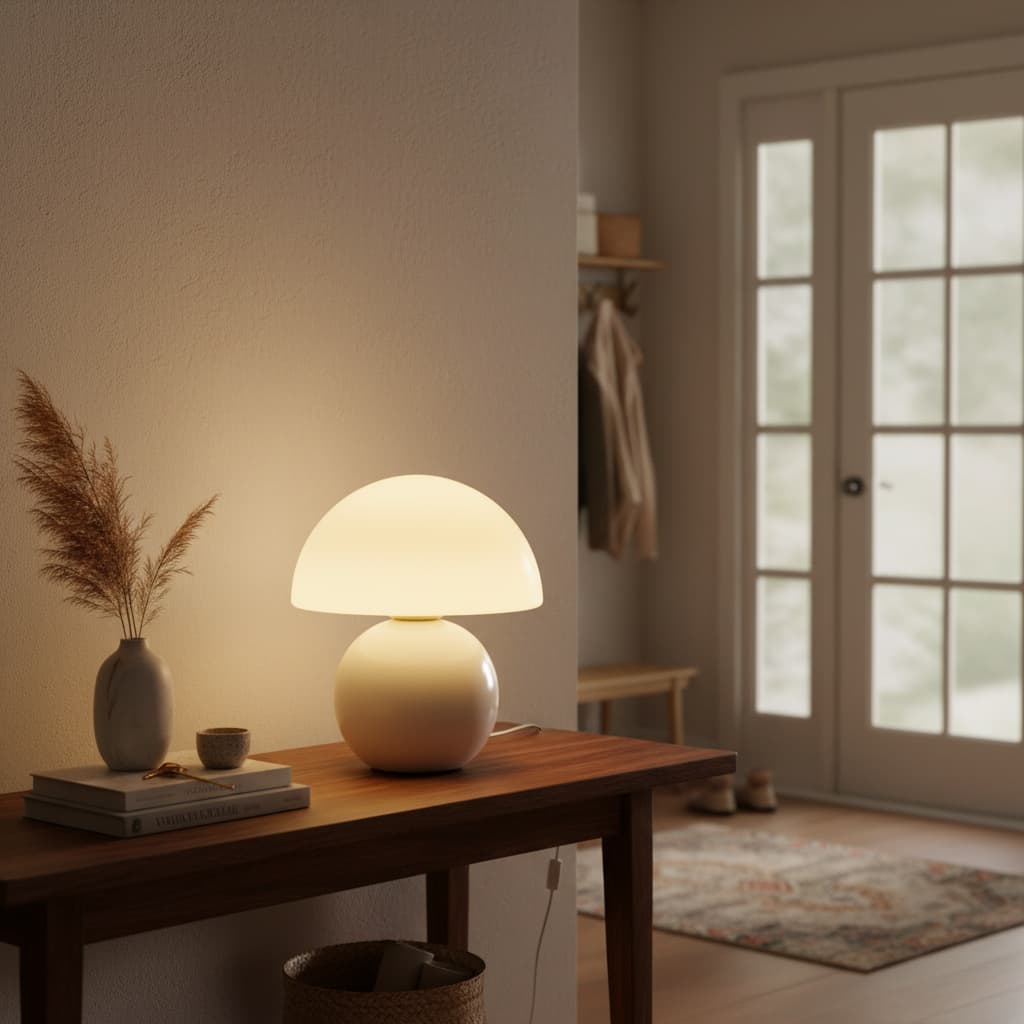 Alt View 3. FINEAK - Mushroom Table Lamp - Cute Mini Modern Bedside/Desk Lamp (White) - White.
