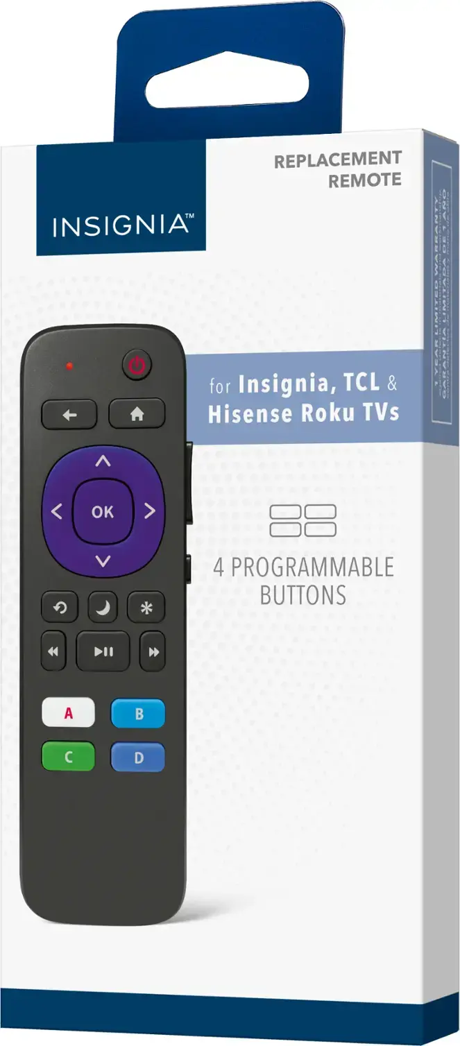 REPLACEMENT REMOTE TM INSIGNIA for Insignia, TCL & Hisense Roku TVs with 4 PROGRAMMABLE BUTTONS.