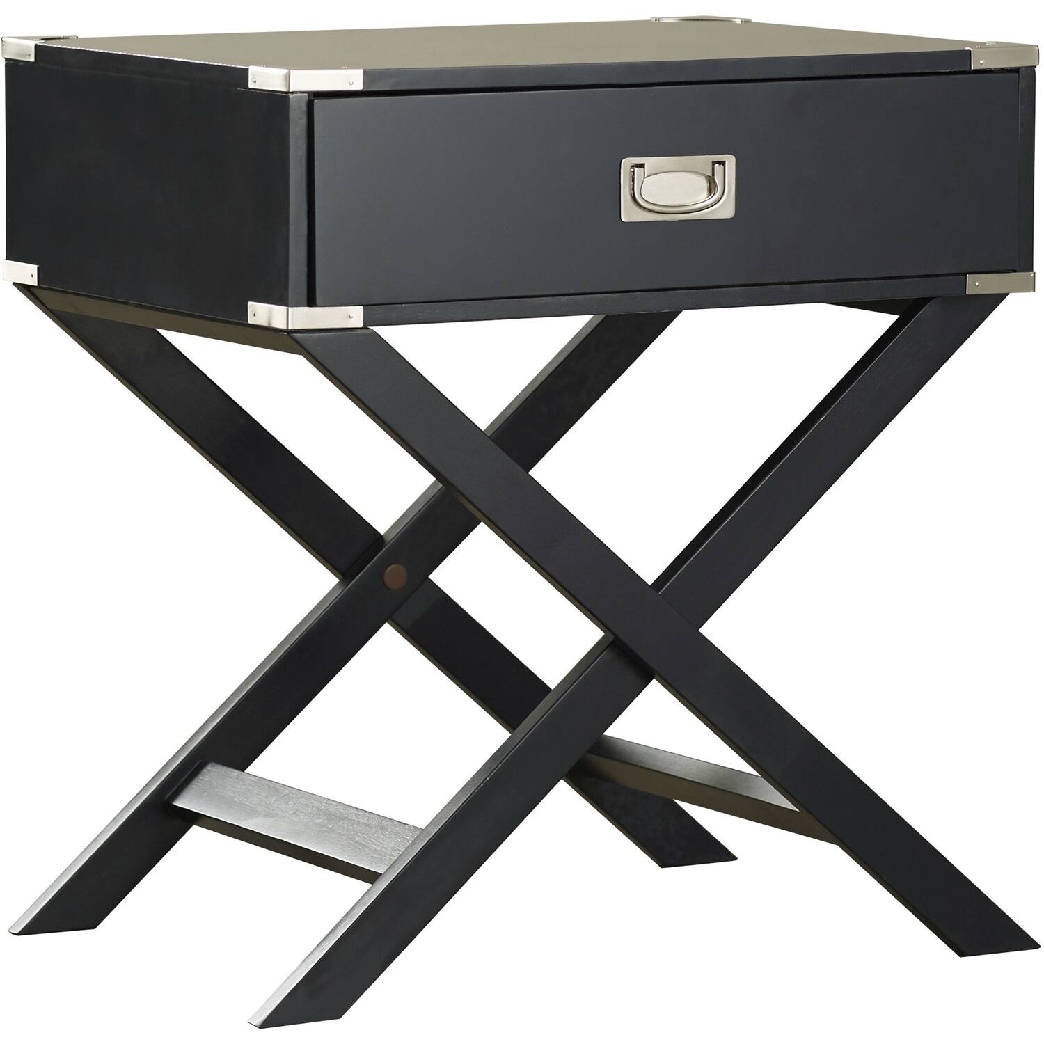 Left. Hivvago - Dark Grey Black 1-Drawer End Table Nightstand with Modern Classic X Style Legs - black.