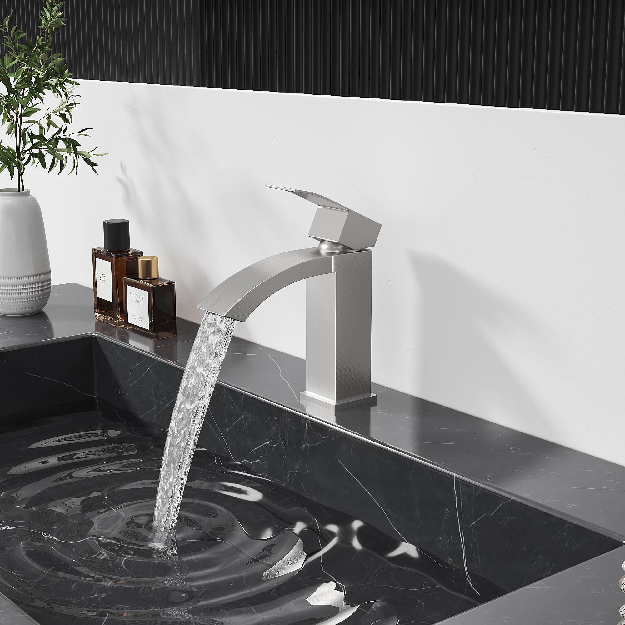 Left. Bothwa Home - Bothwa Home BF-HD1203-BN 6 - Inch Idris Single Handle Bathroom Faucet in Brushed Nickel Finish - Brushed Nickel.