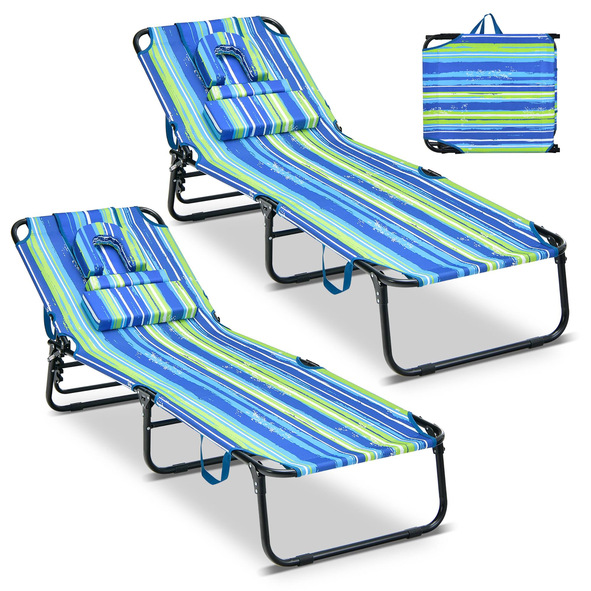 Costway - 2 PCS Beach Chaise Lounge Chair with Face Hole Pillows & Adjustable Backrest - Blue,Green price history on PriceWatchPro