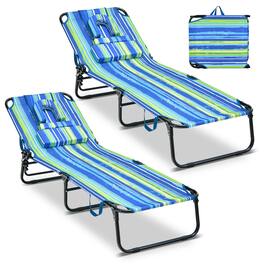 Costway - 2 PCS Beach Chaise Lounge Chair with Face Hole Pillows & Adjustable Backrest - Blue,Green