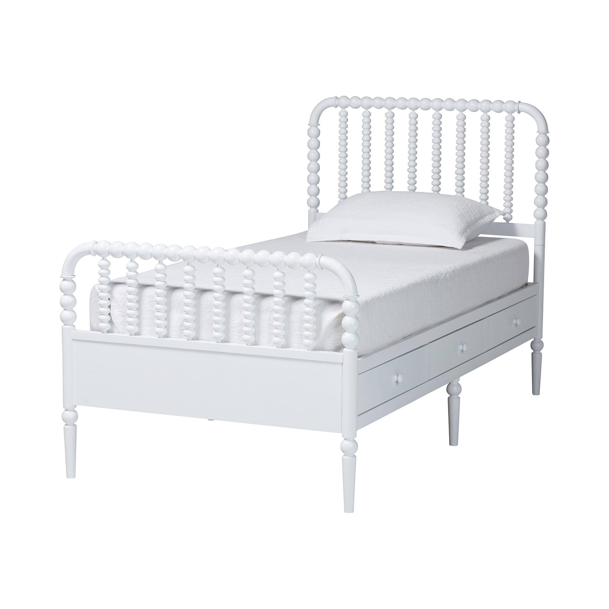 Front. Baxton Studio - Lucera 6-Drawer Platform Bed with Bobbin Frame, Twin - White.