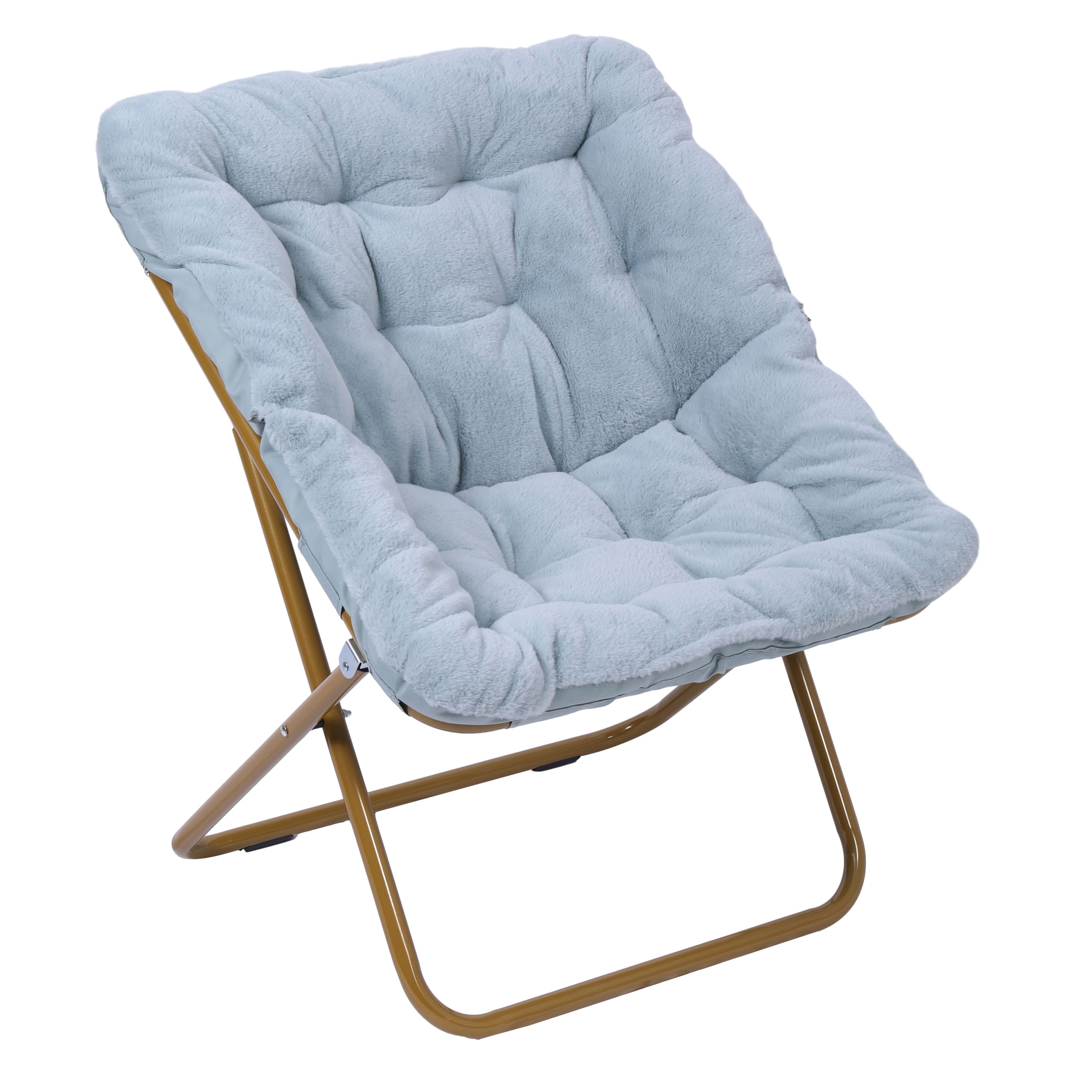 Emma + Oliver - Aisling Oversized Folding Saucer Chair for Dorm, Bedroom - Aqua Fabric/Soft Gold Frame