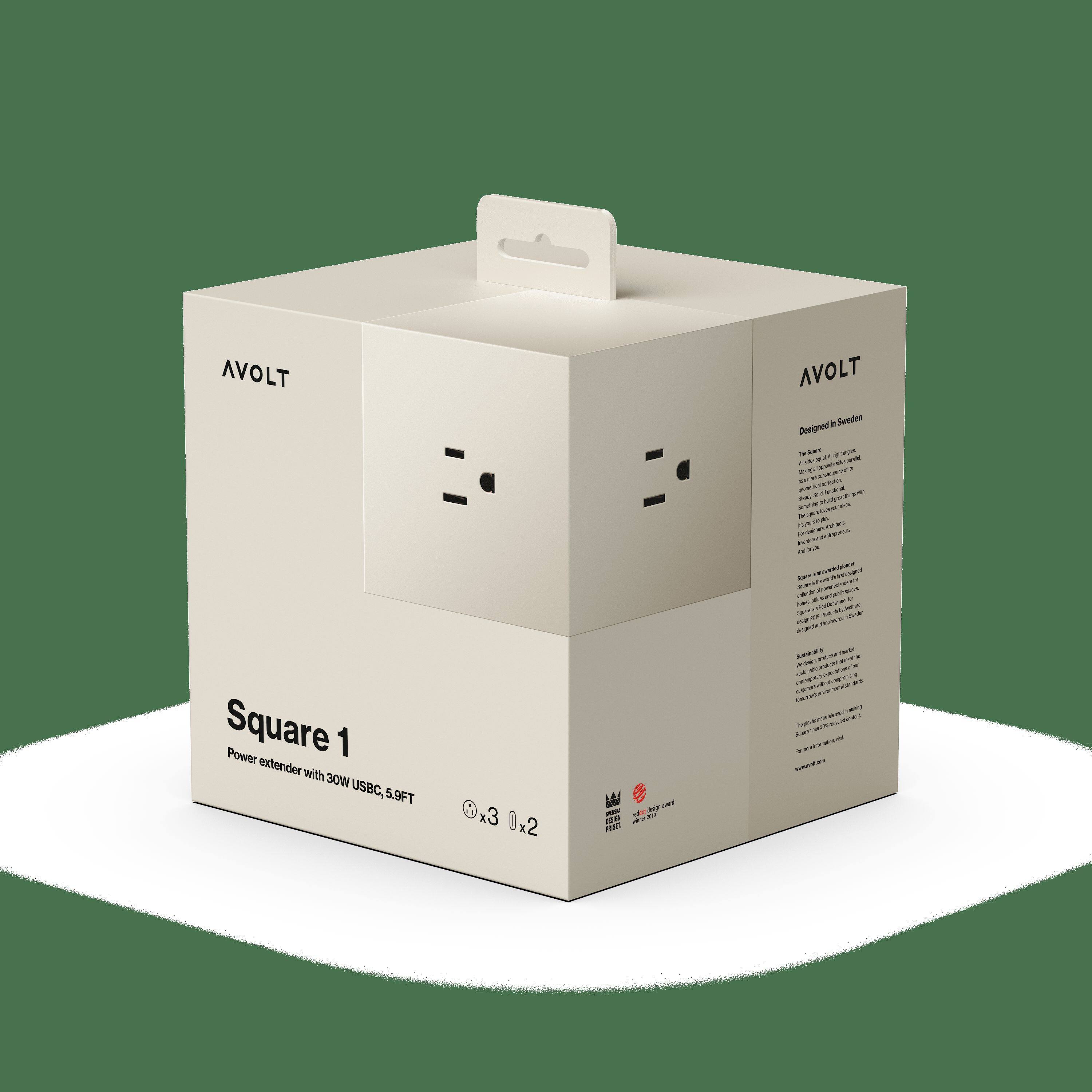 AVOLT  
Designed in Sweden  

Square 1  
Power extender with 30W USB-C, 5.9FT  
3 x USB-C, 2 x UK sockets