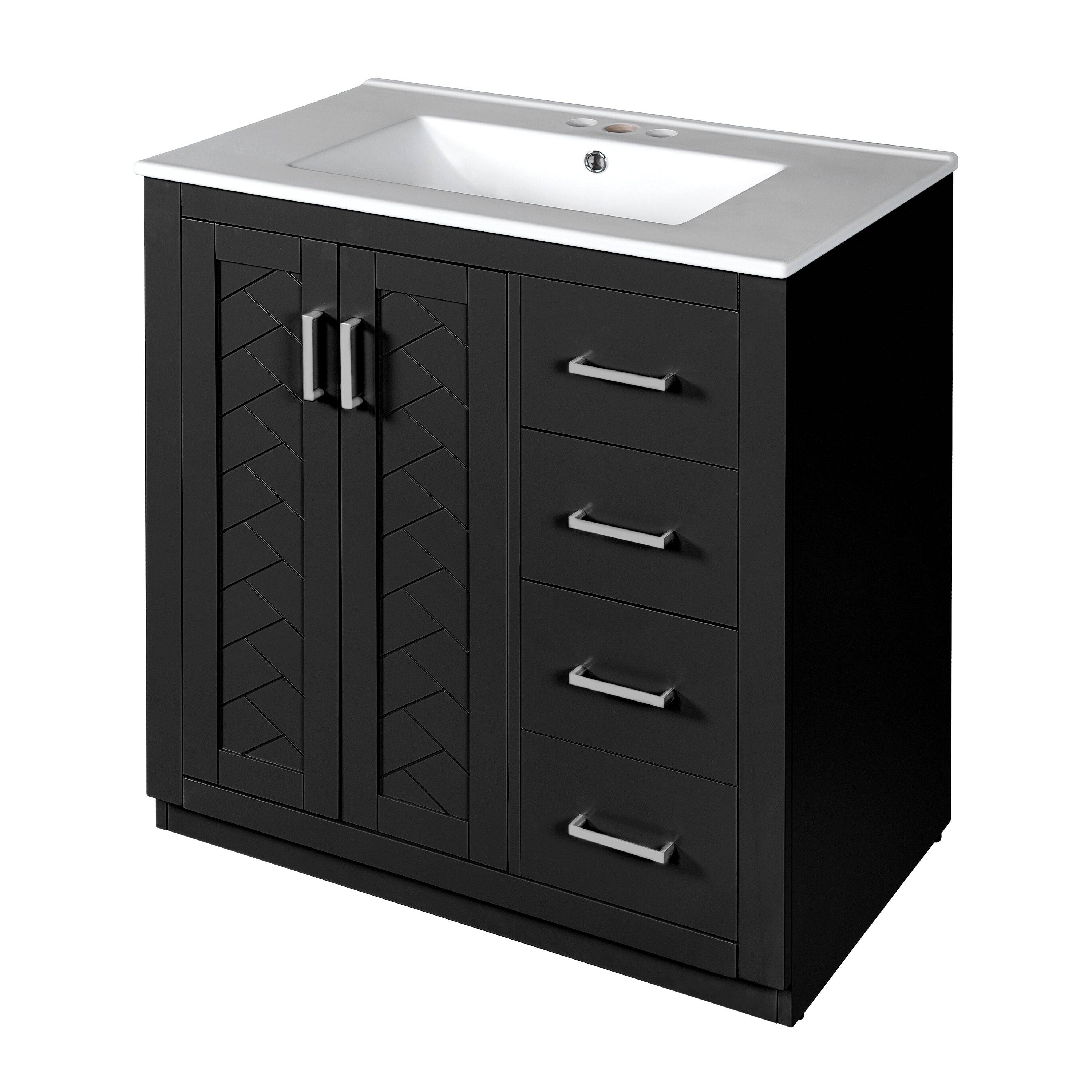 Alt View 9. Boyel Living - 30 Inch Bathroom Vanity Black with Ceramic Sink Solid Wood Frame 3 Drawers - Black.