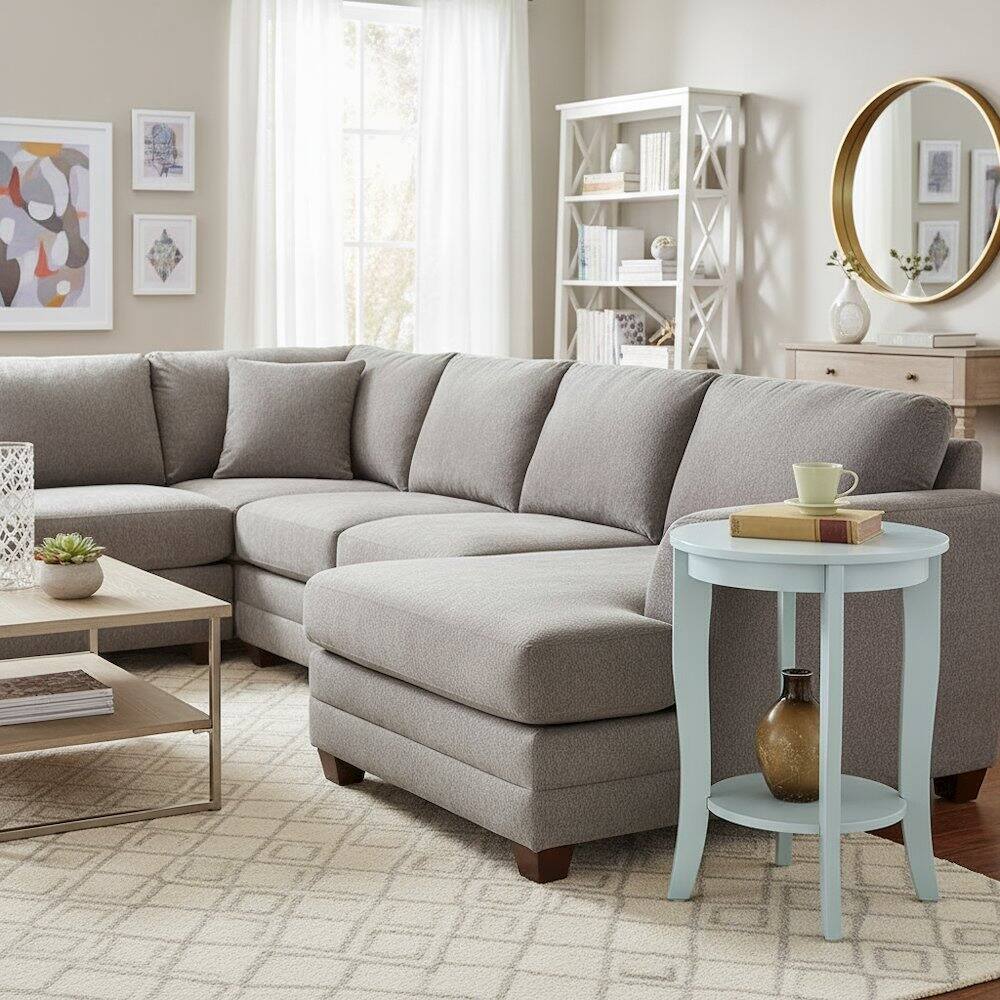 Alt View 1. FurniFact - Circular End Table Modern Style - Sea Foam.