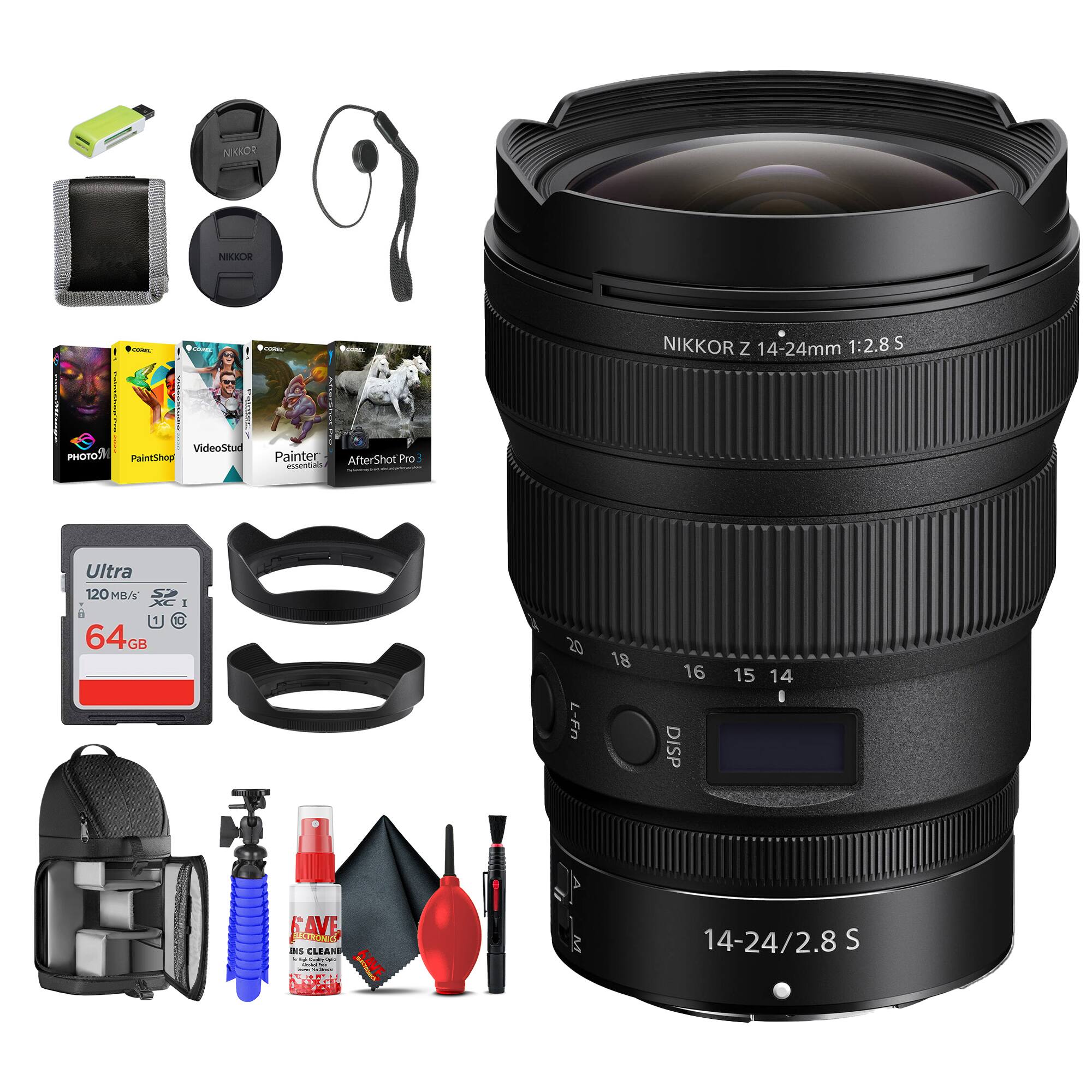 NIKKOR 1  
NIKKOR Z 14-24mm 1:2.8S  
Ultra 120 MB/s 64GB  
VideoStud  
PaintShop Painter  
AfterShot Pro  
sem  
L-Fn  
DISP  
18 16 15 14  
FAVE PSR  
CLEARS  
KAVE R  
14-24/2.8 S