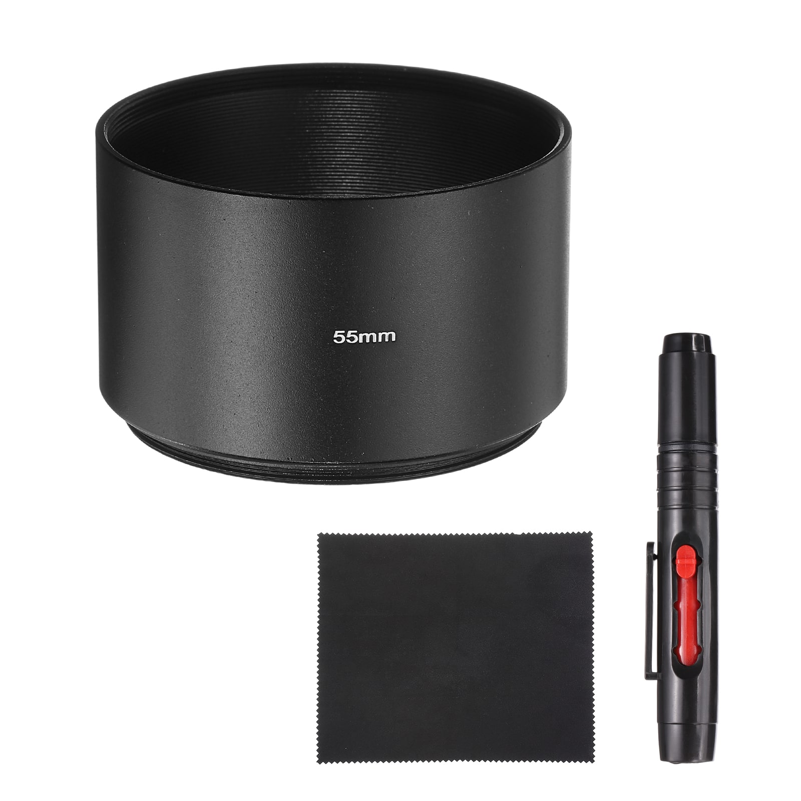 Unique Bargains - Lens Hood Shade, 55mm Long-focus Metal Camera Cap Shade with Cleaning Cloth & Pen - Black