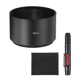 Unique Bargains - Lens Hood Shade, 55mm Long-focus Metal Camera Cap Shade with Cleaning Cloth & Pen - Black