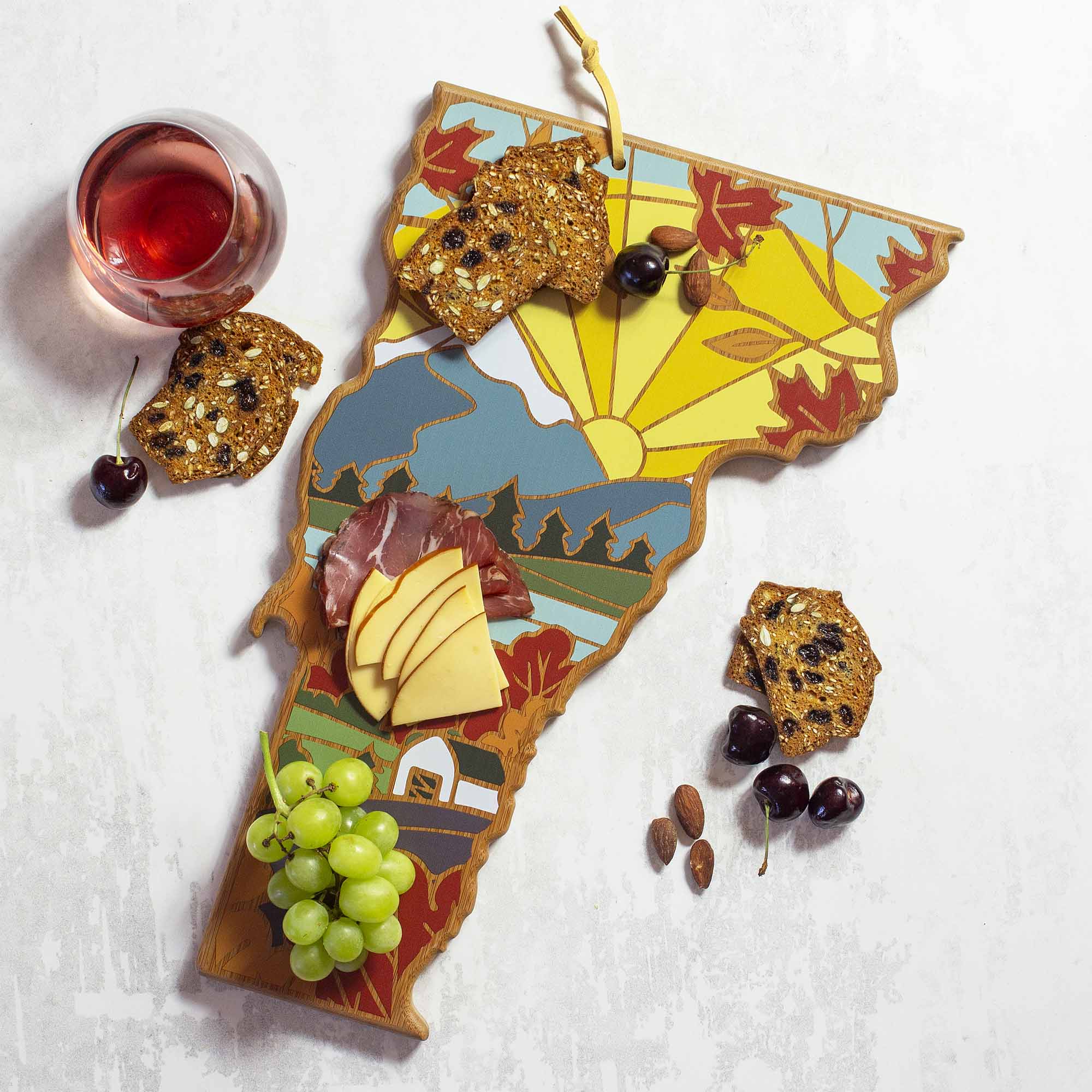 Angle. Totally Bamboo - Vermont Cutting Board with Artwork by Summer Stokes.