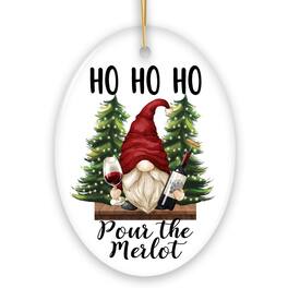 OrnamentallyYou - Ho Ho Ho Pass the Merlot Wine Gnome Ornament Oval - Multi-colored