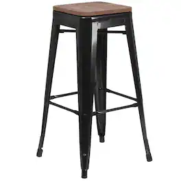 Flash Furniture - Lily 30" High Backless Metal Barstool with Square Wood Seat - Black