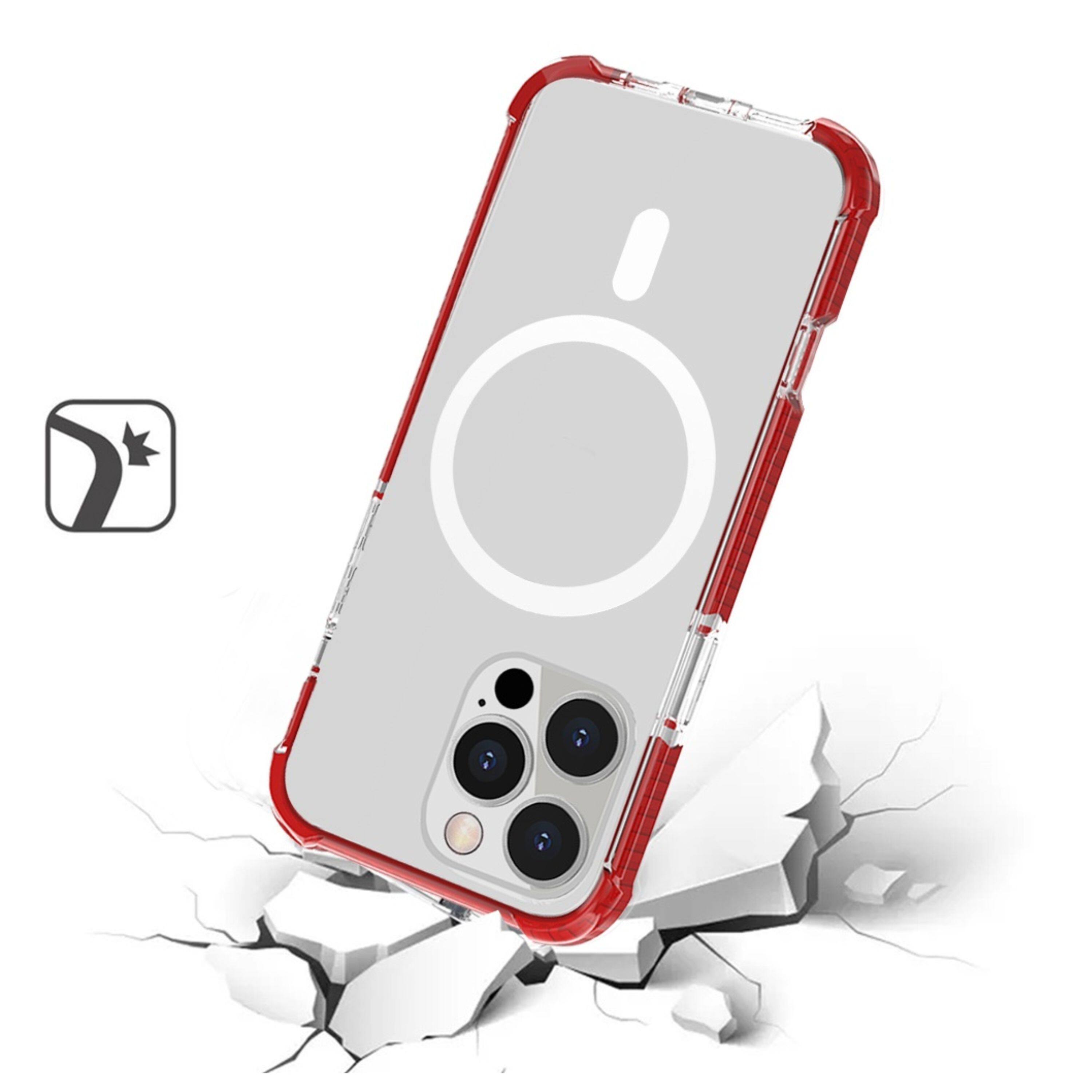 Left. Kitcheniva - Acrylic Hybrid Magnetic Circle Phone Case With Tempered Glass For iPhone 16 Pro Red - Red.