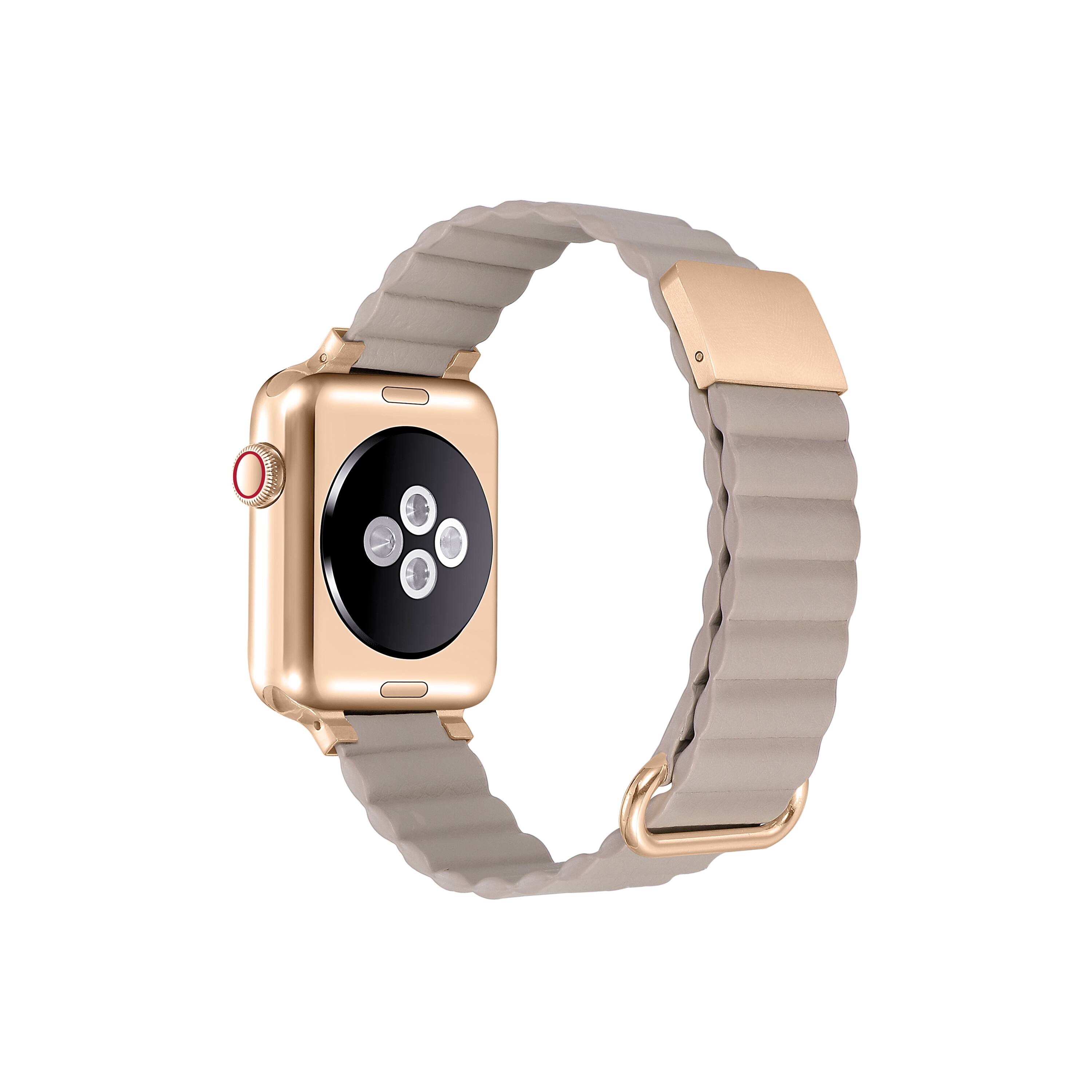 Angle. Posh Tech - Dakota Magnetic Leather Band for Apple Watch - Khaki.