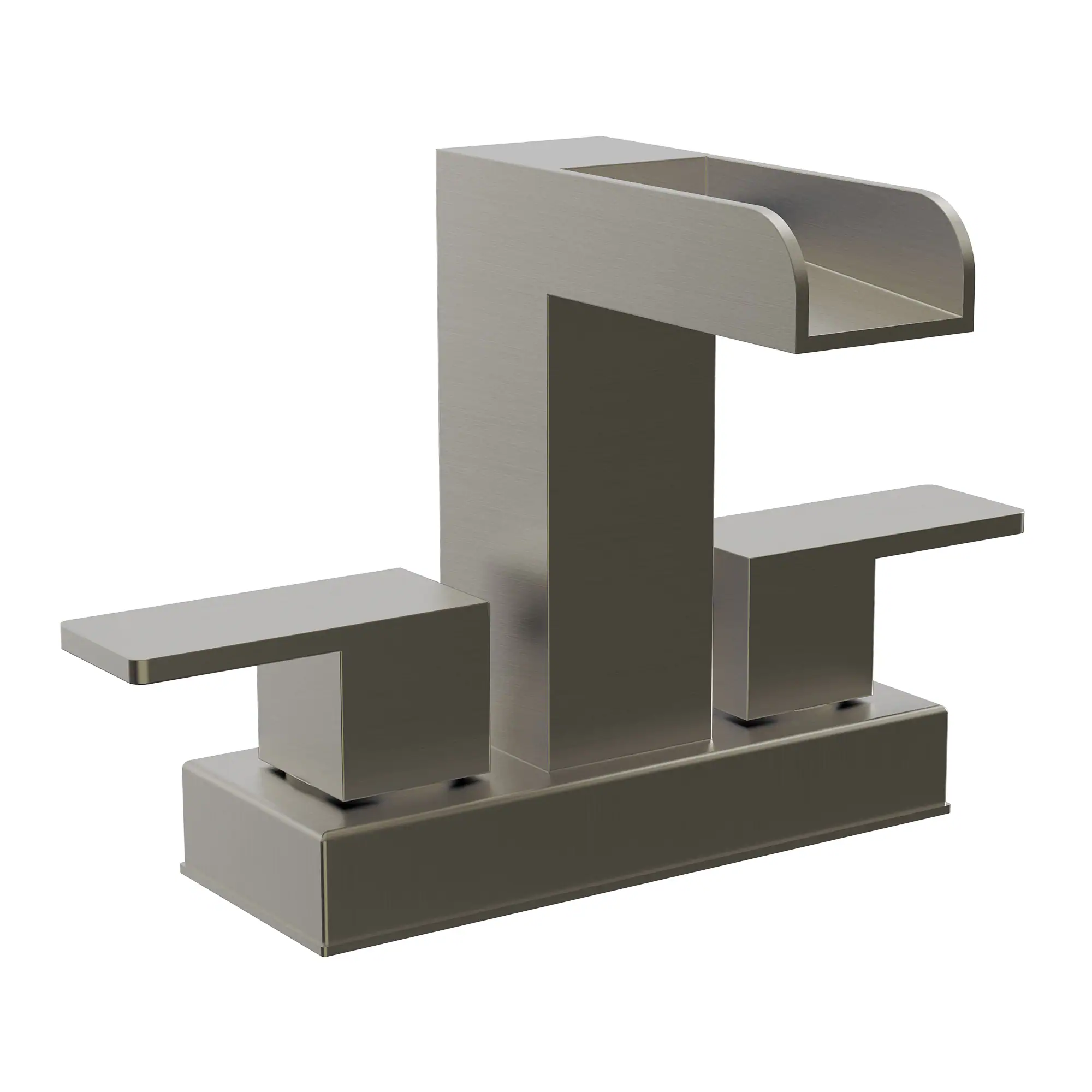 Modern Waterfall Bathroom Faucet Dual Handle Rectangular Open-Channel Spout Solid Copper for Vanity Sink