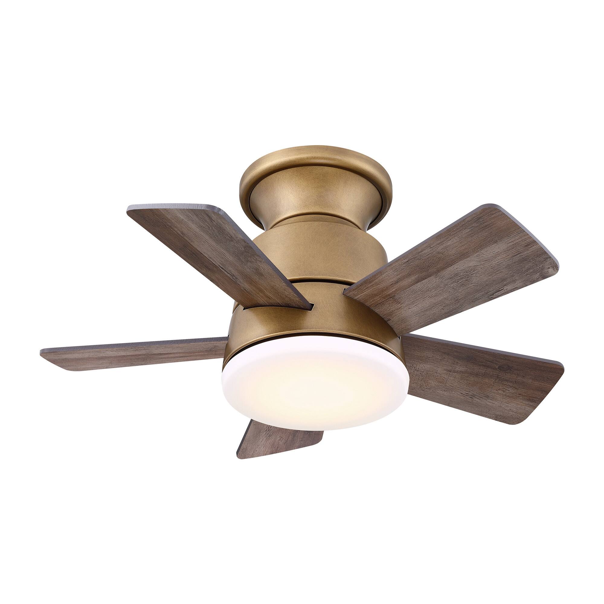 Alt View 10. Parrot Uncle - 24 in. Integrated LED Natural Brass Gold Flush Mount Ceiling Fan with Light and Remote - Natural Brass Gold.