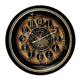 FC Design - 16"H Metallic Gold on Black Vintage Transparent Round Wall Clock - Multicolor