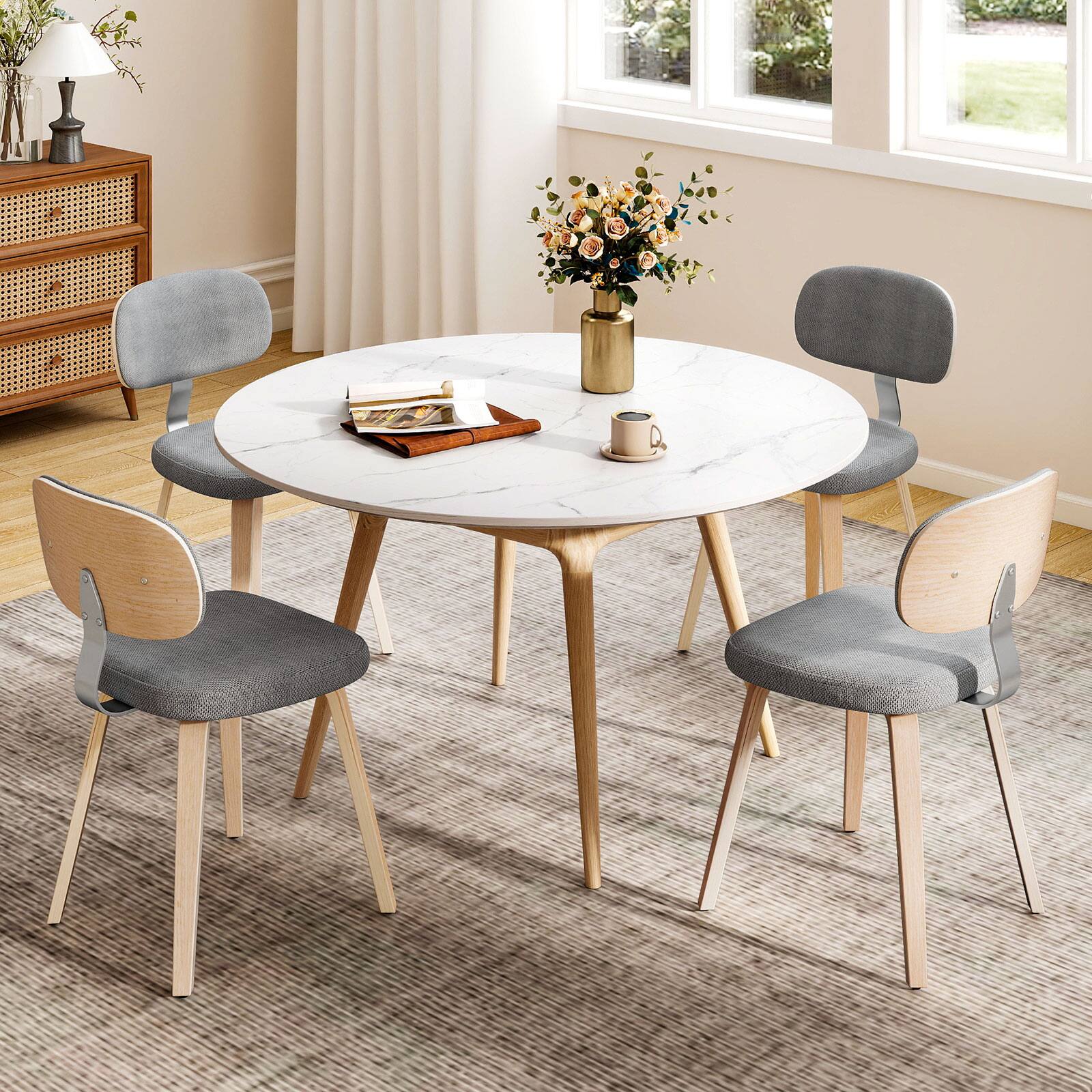 Alt View 8. Gymax - Gymax Dining Chairs Set of 2 w/Curved Backrest Padded Seat for Dining Room Living Room Natural & Grey - Yellow.