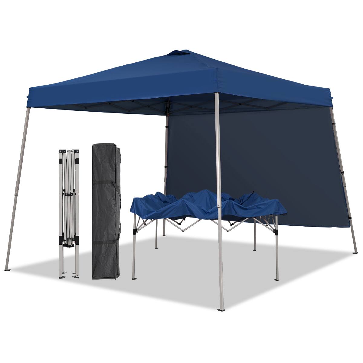Front. Ainfox - Ainfox Slant leg 10x10ft Pop Up Canopy with 1 Side Wall - Blue.