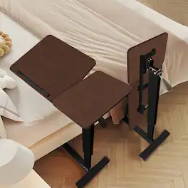 Loheer - Overbed Table Rolling Laptop Stand Adjustable Height Bedside Desk with Hidden Wheels Tilting Tray for Sofa - Walnut