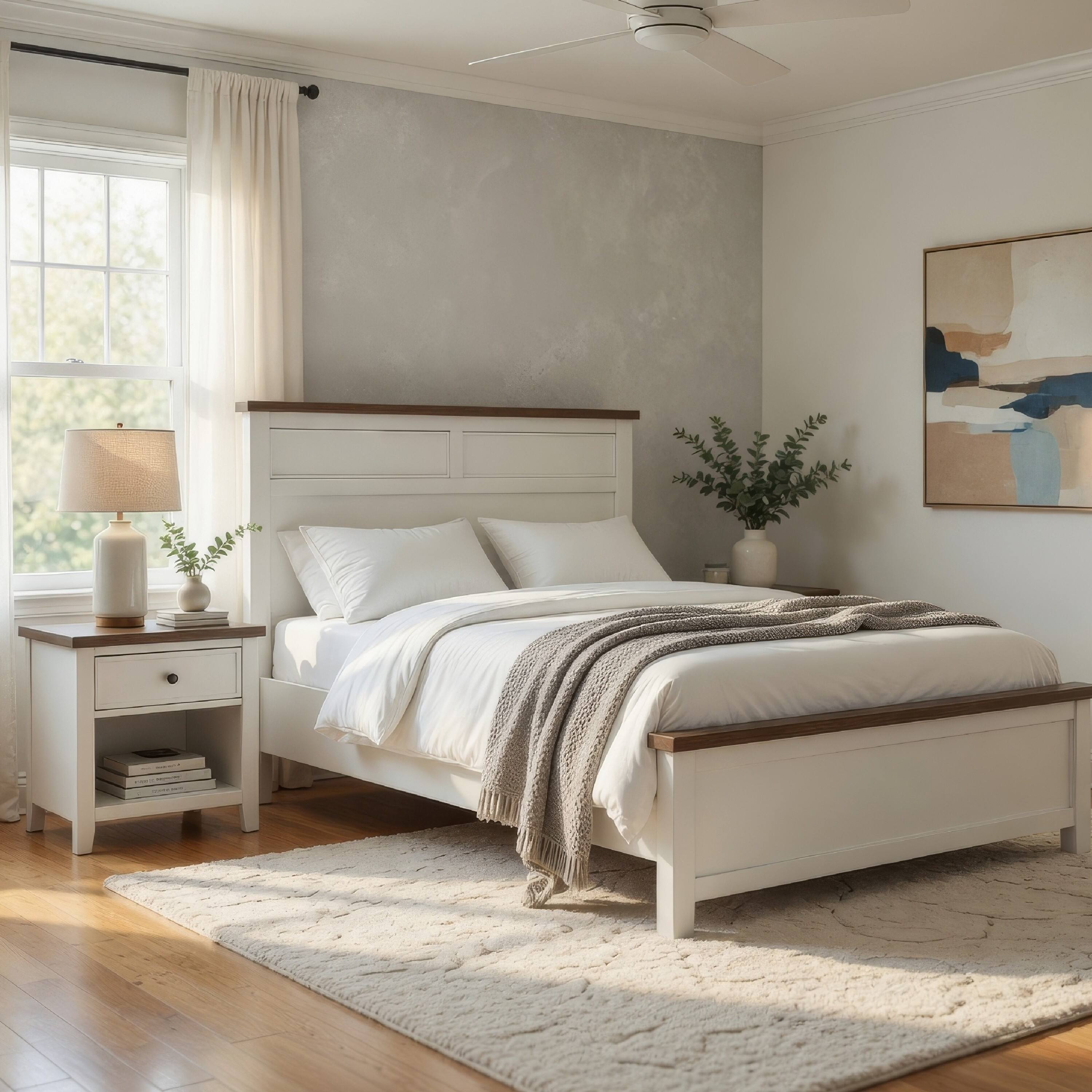 Alt View 5. Manhattan Lane - Tela Twin Size Bed w Recessed Panel Headboard, Dark Brown Trim - White, Dark Brown.