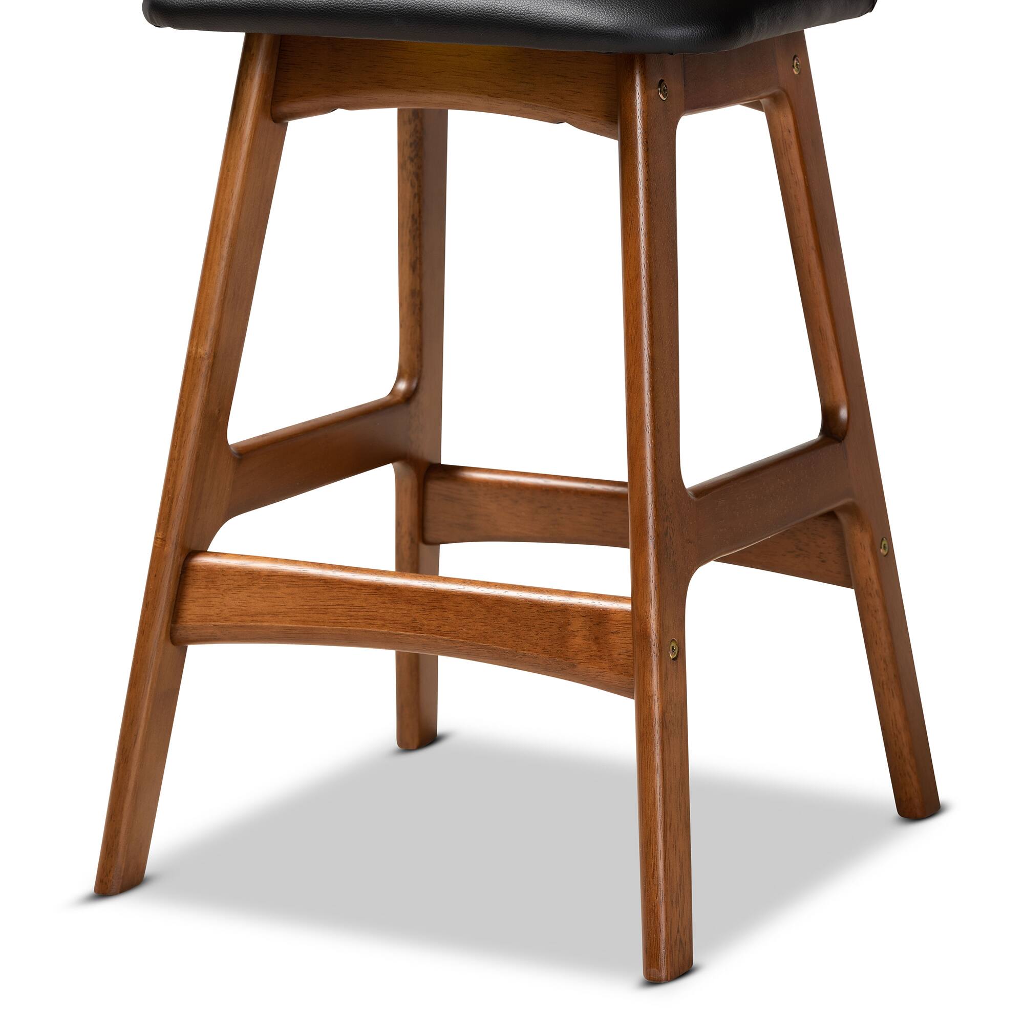 Alt View 1. Baxton Studio - Darrin Mid-Century Modern Faux Leather Upholstered and Walnut Finished Wood 2-Piece Counter Stool Set - Black/Walnut Brown.