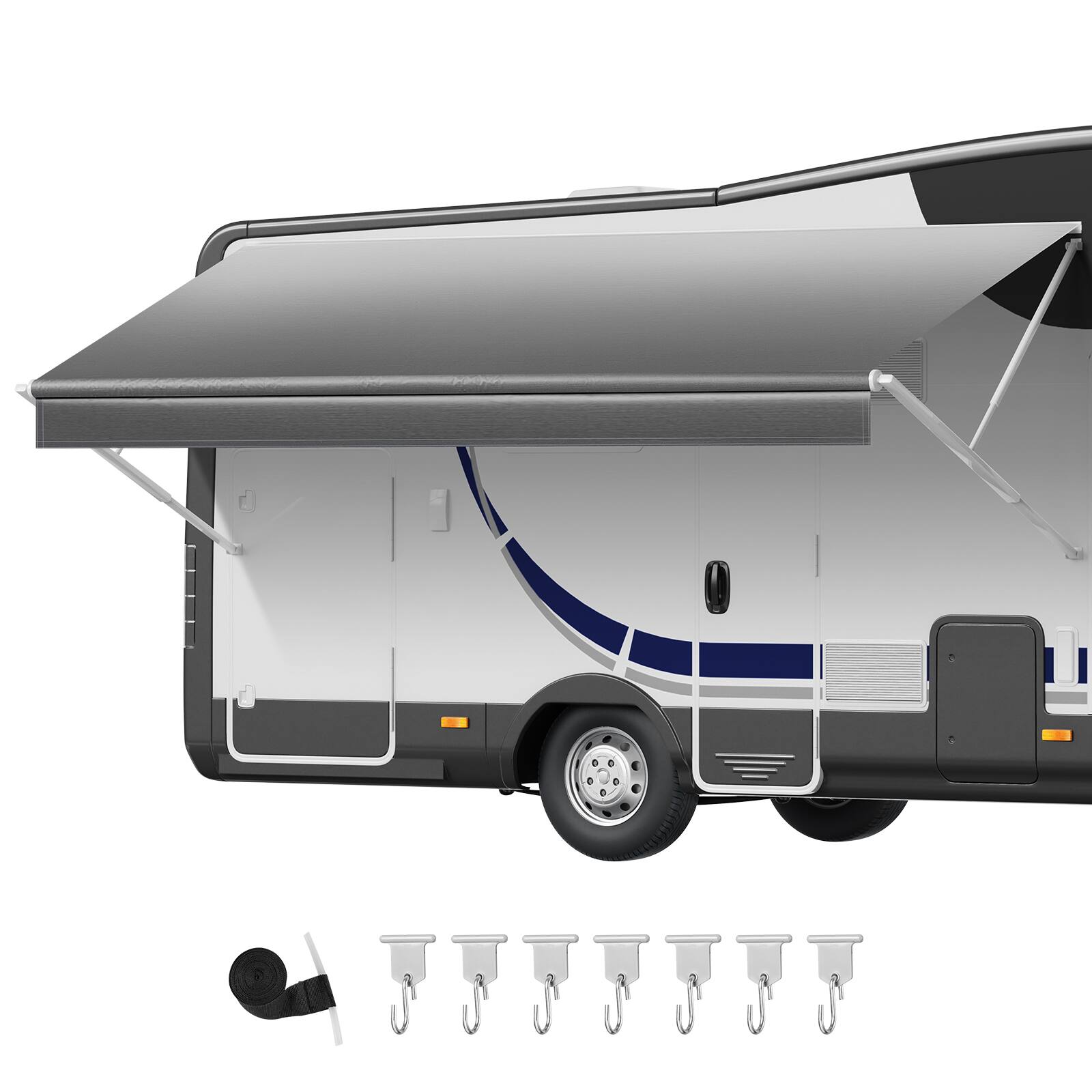 Alt View 5. VEVOR - RV Awning Fabric Replacement, 15' (Fabric 14'2") 18 oz Heavy-Duty Weatherproof Vinyl Camper Awning Replacement - Gradient gray.