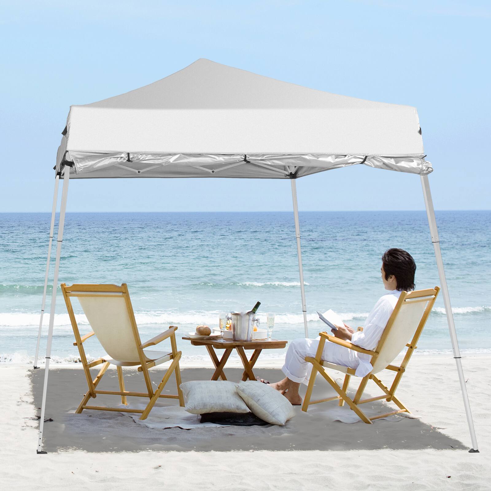 Alt View 2. Winado - 6x6 ft Pop Up Canopy Tent, Outdoor Small Canopy Tent with Backpack, Patio Pop Up Gazebo Slant Leg Canopy with 1 Sidewall.