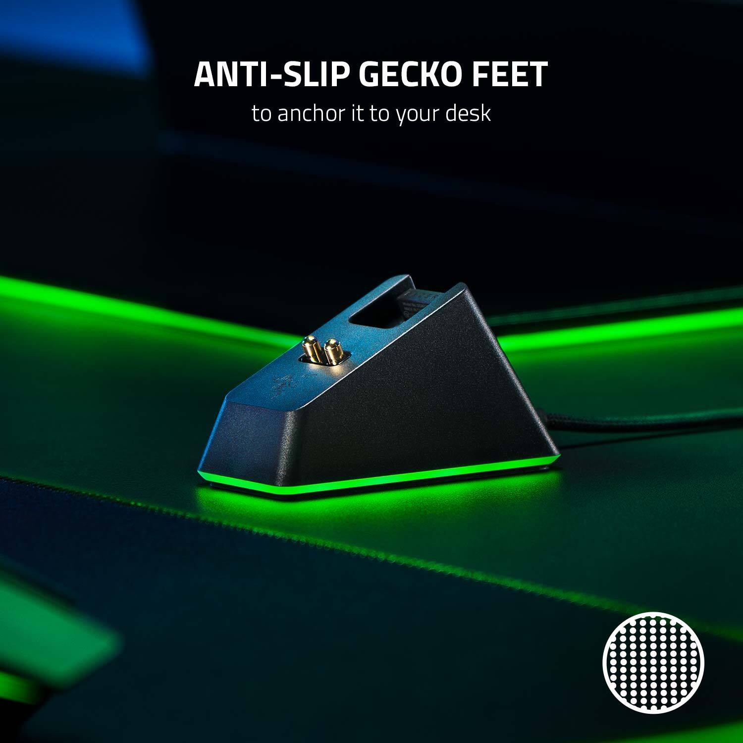 Anti-Slip Gecko Feet to anchor it to your desk.