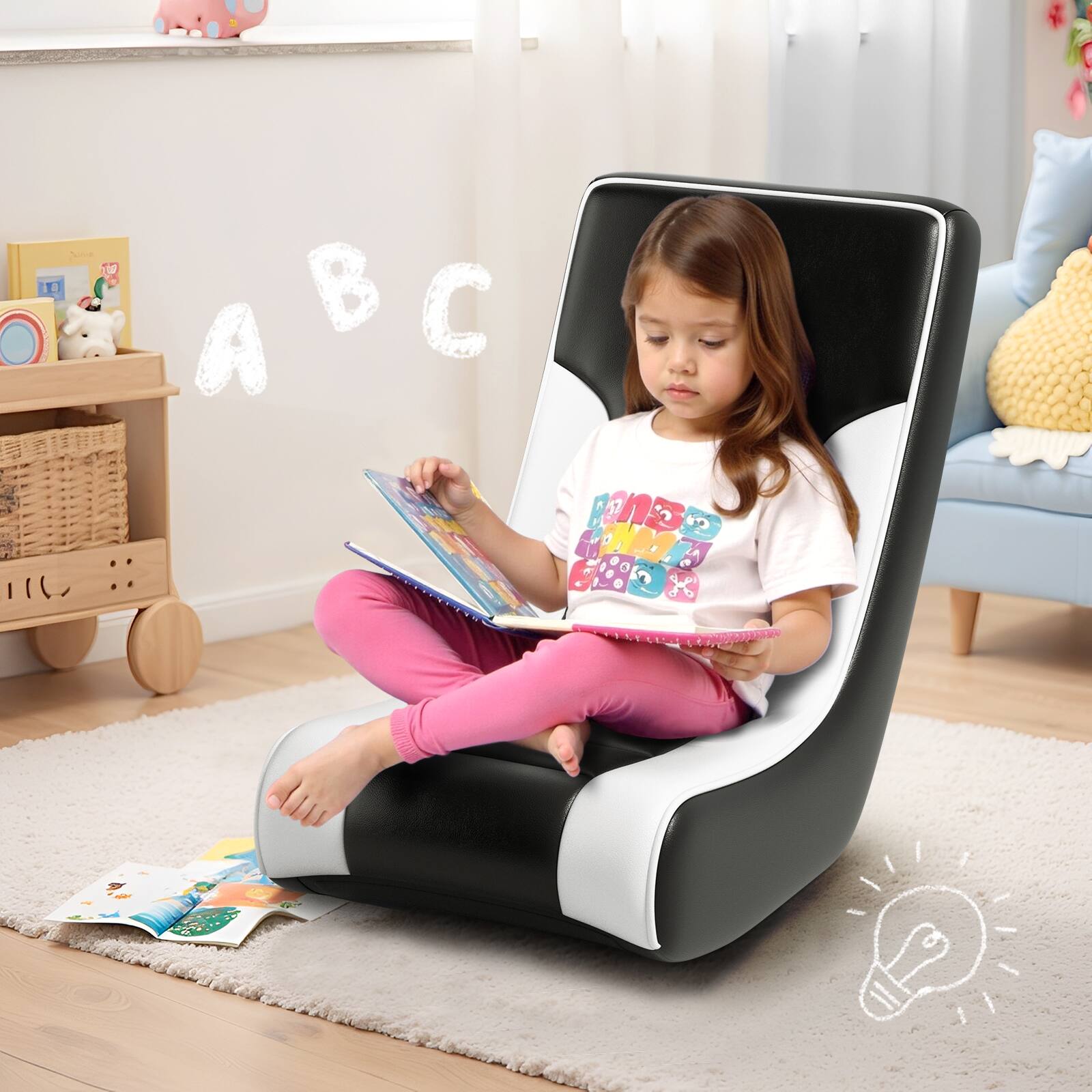 Alt View 6. GTPlayer - Rocker Floor Gaming Chair Ergonomic Comfortable Floor Rocker,White - White.