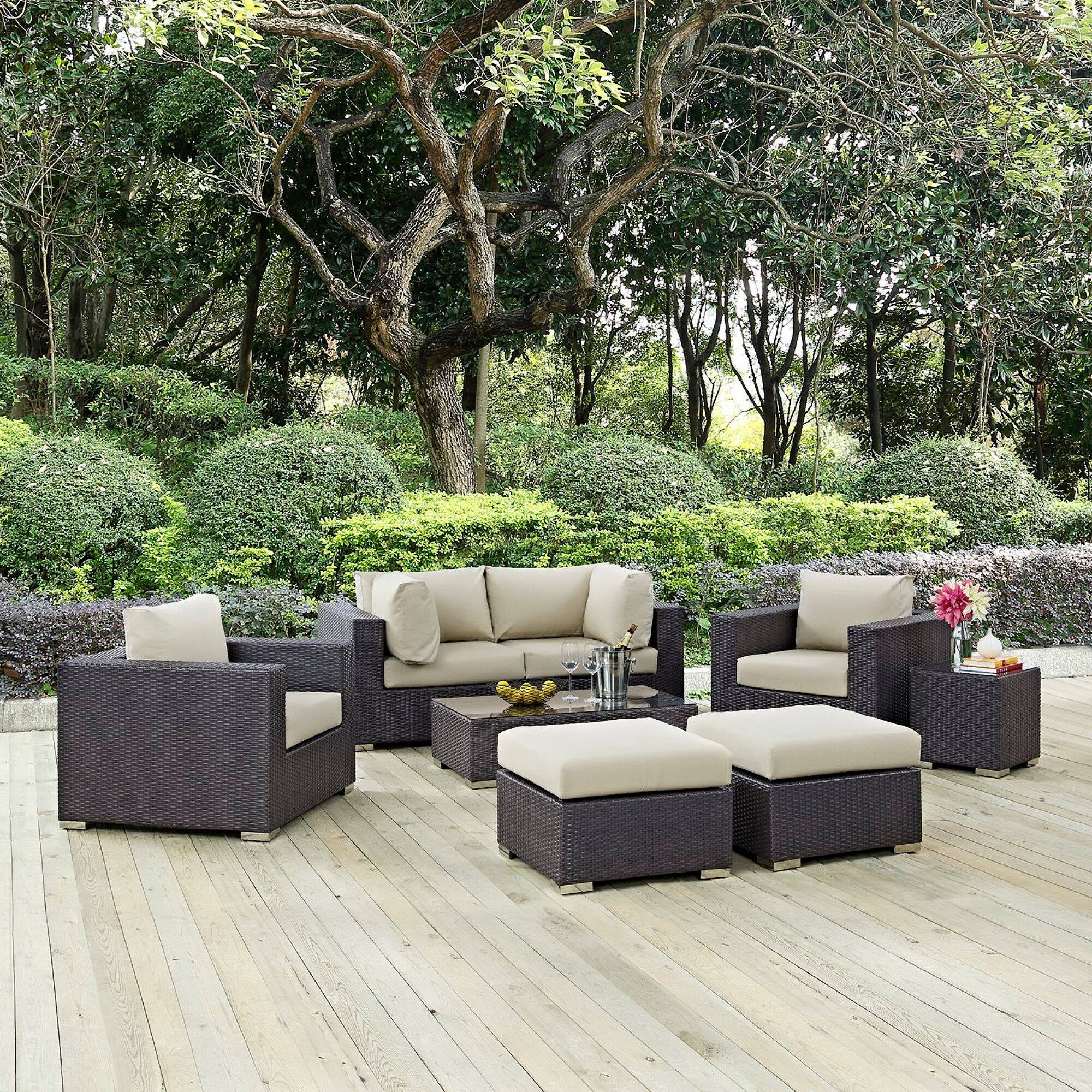 Alt View 5. Modway - Convene 8-Piece Outdoor Patio Sectional Set - Cushioned Modular Seating with Armrests - Espresso Beige.