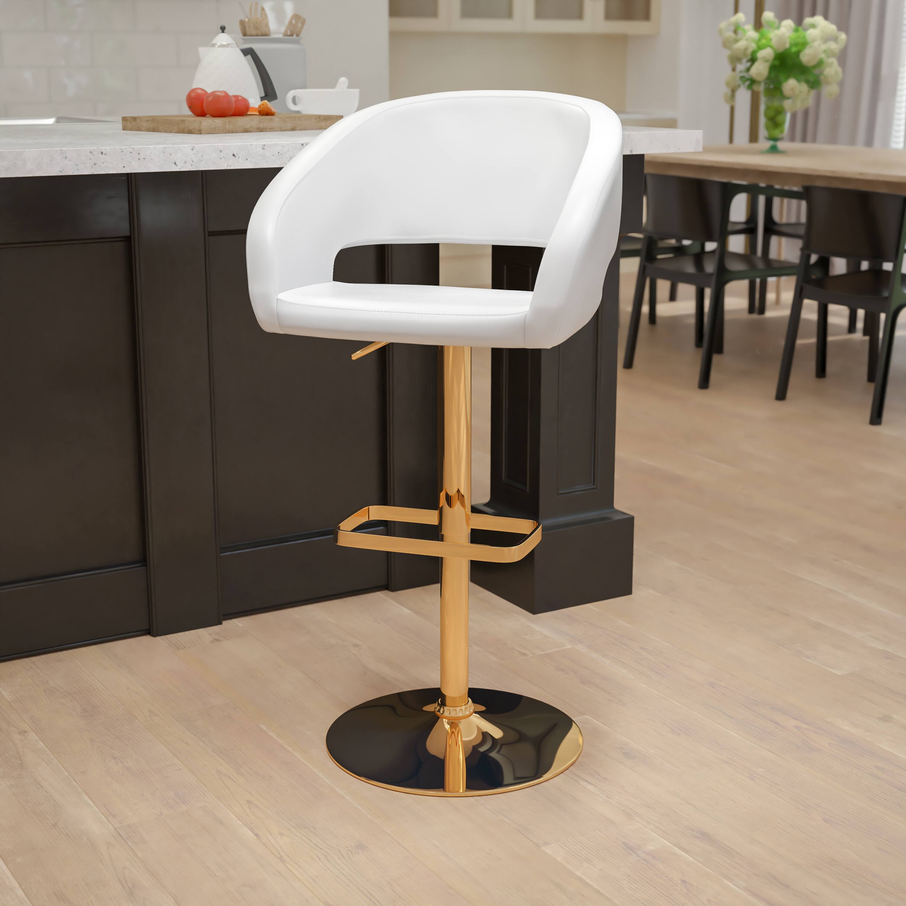 Alt View 12. Alamont Home - Erik White Vinyl Adjustable Height Barstool with Rounded Mid-Back and Gold Base - White.
