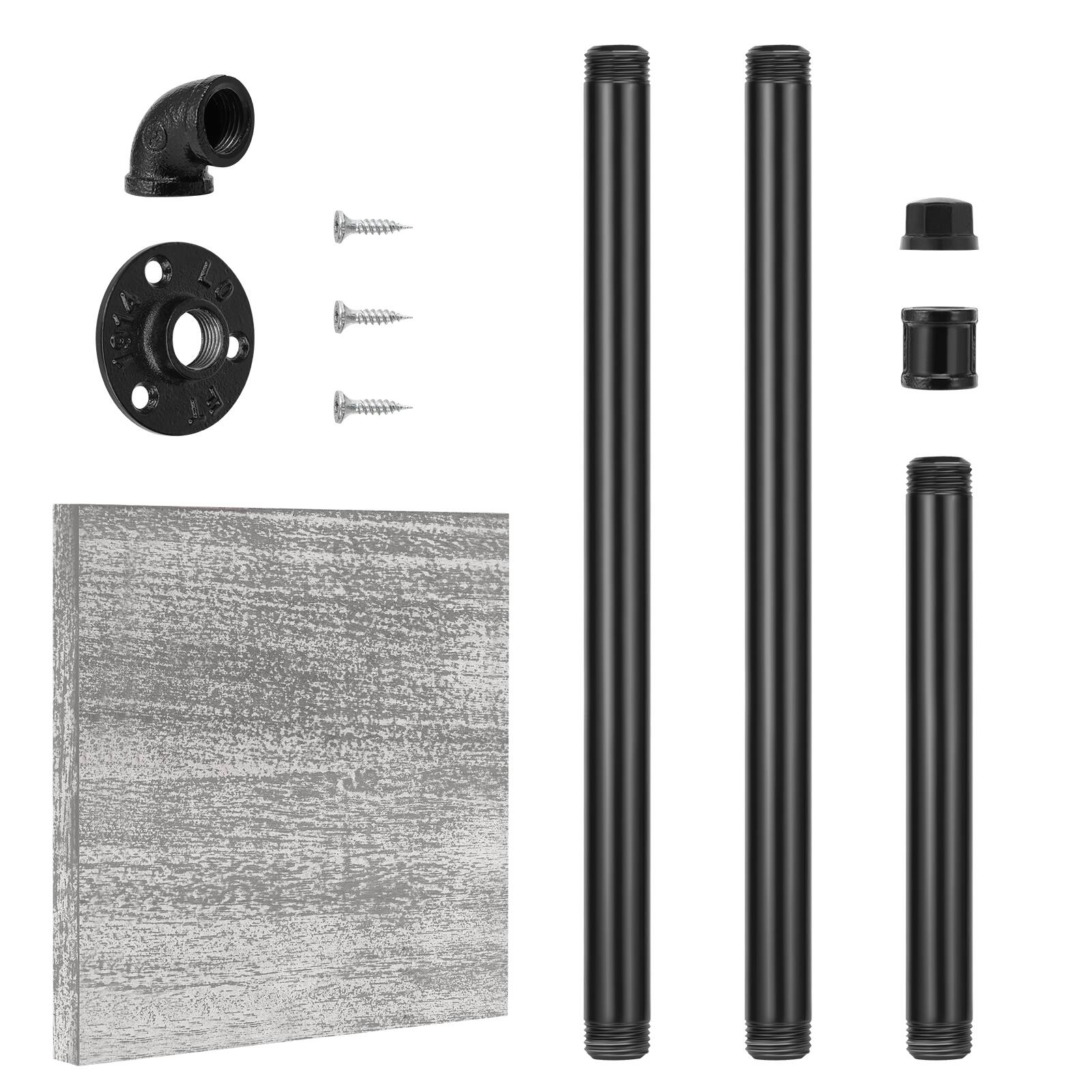 Alt View 1. Oumilen - Industrial Pipe Freestanding Toilet Paper Holder – Black Metal Stand with Graywashed Wood Base.