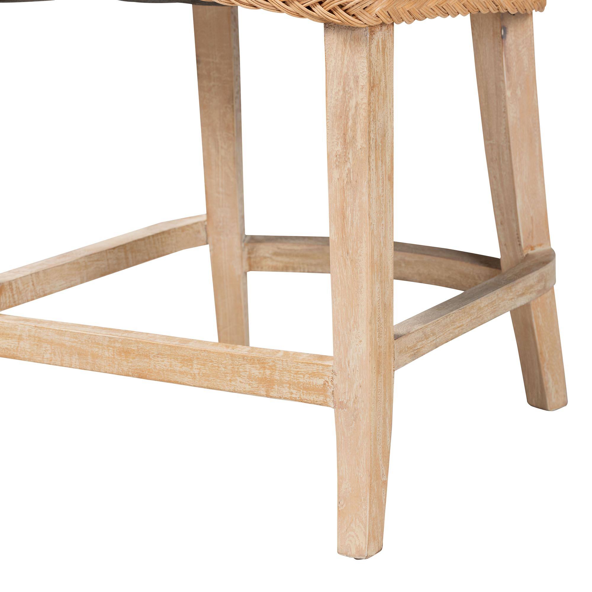 Alt View 2. bali & pari - Derris Natural Rattan Counter Stool with Cushion - Tall Wingback Stool with Solid Mango Wood Legs and Footrest - Light Honey.