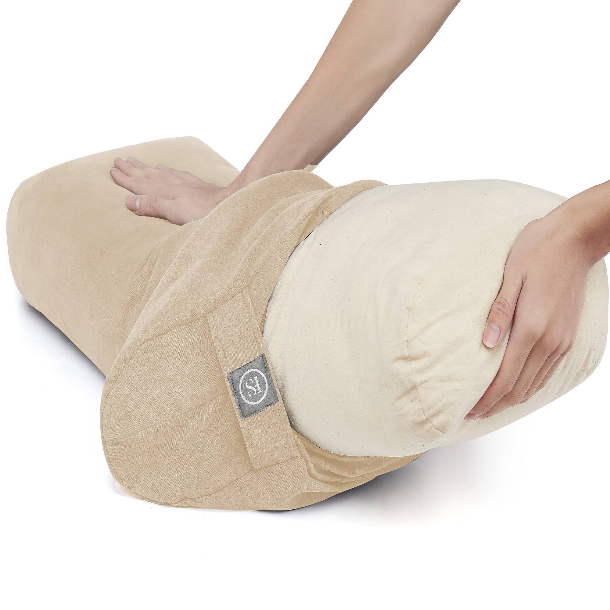 Left. Sweet Home Collection - Yoga Bolster Pillow Meditation Pillow w/Washable Cover & Carry Handle - Beige.