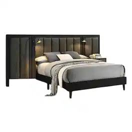 Manhattan Lane - Fel Queen Size Bed, Dark Wood Frame, Upholstered Headboard - Brown