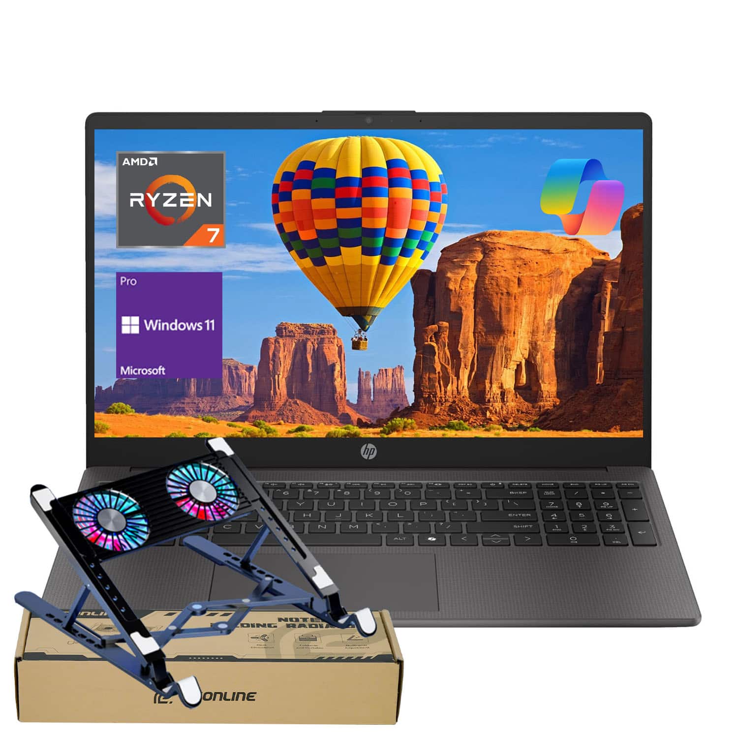 HP - 255R 15.6" FHD Laptop - AMD Ryzen 7 7735U, 32GB RAM - 1TB SSD - Copilot & Numeric Keypad - PCO Laptop Cooler - Silver