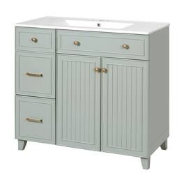 Ecooso - 36" Bathroom Vanity with Ceramic Sink, Adjustable Shelf, Double-Layer Drawer, Soft-Close Doors - Green