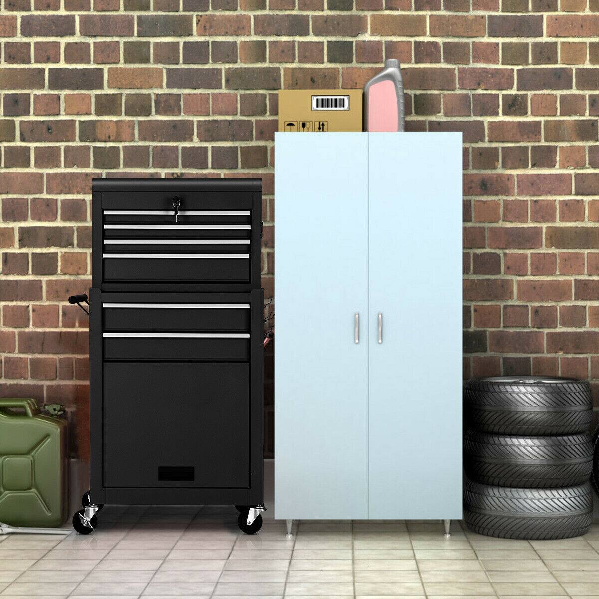 Alt View 2. Gymax - Gymax 2 in 1 Rolling Cabinet Storage Chest Box Garage Toolbox Organizer w/ 6 Drawers - Black.